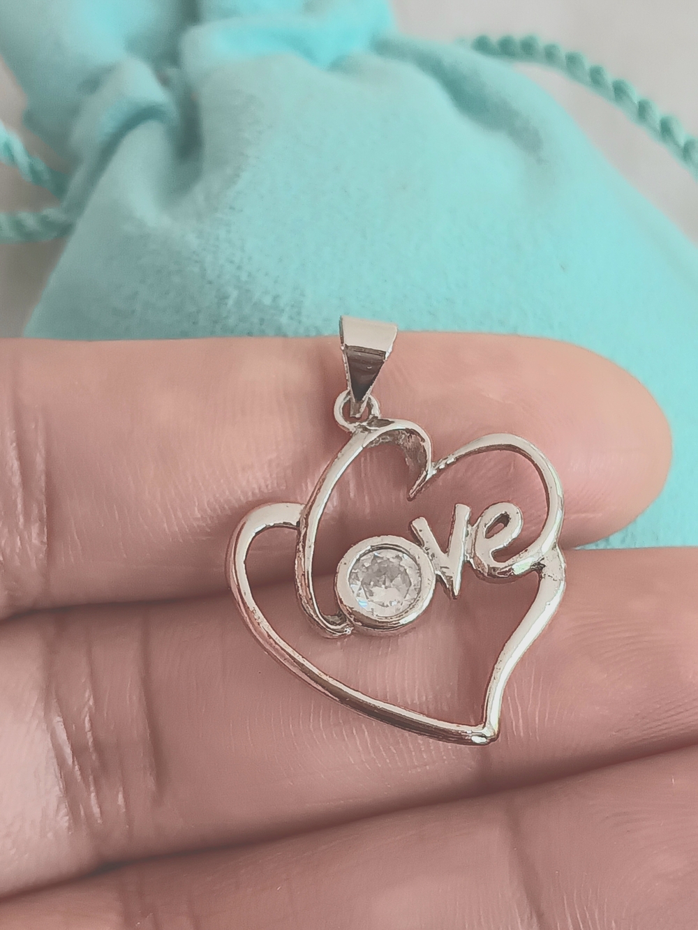 925 'Love' Heart Pendant Necklace with Clear Stone